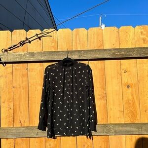 Cabi Floral Embroidered Smocked Neck Long Sleeve Sheer‎ Blouse, Xxs Oversized